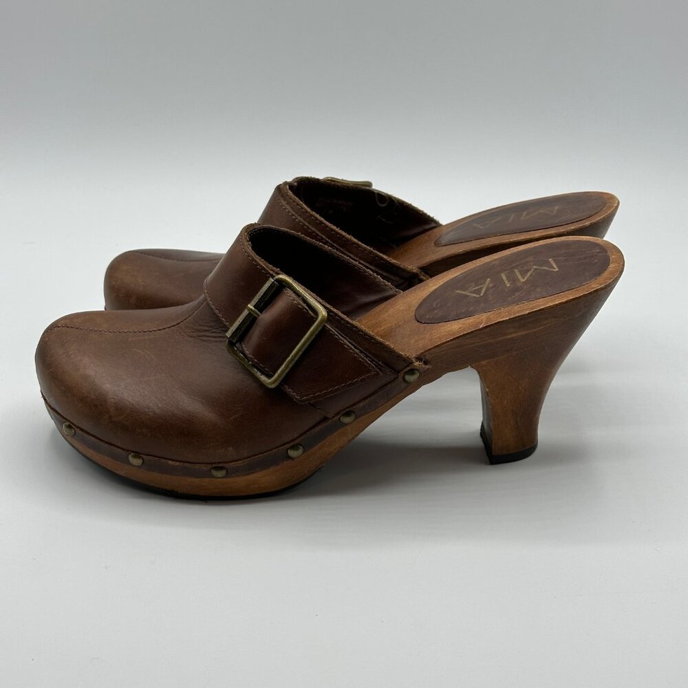 Mia Women's Brown Y2K Leather 3"  Heel Mules Clogs Size 7 Made In Brazil - Picture 3 of 9